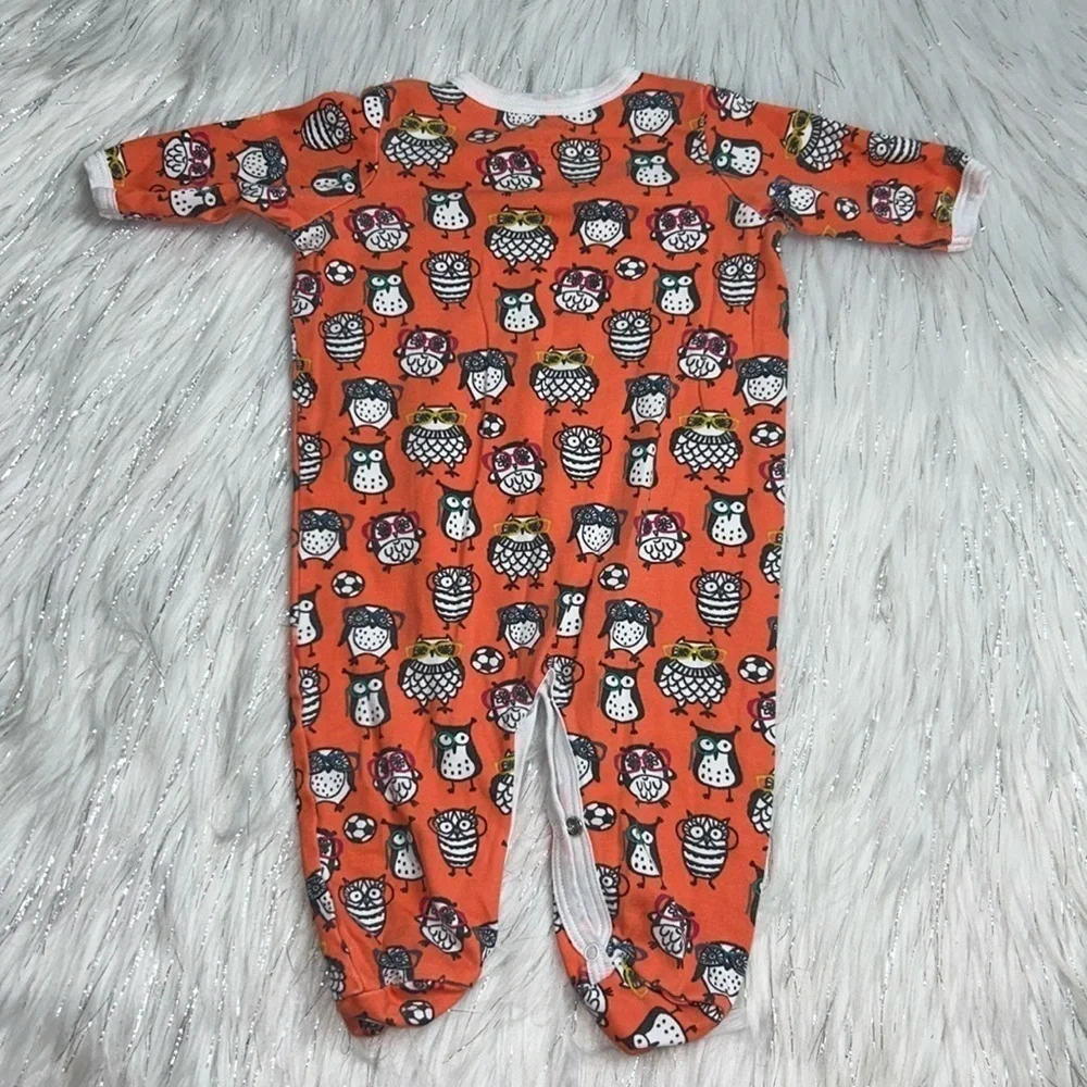 Roller Rabbit 0-3 months Orange Owl Snap Button Footie Pajama Onesie